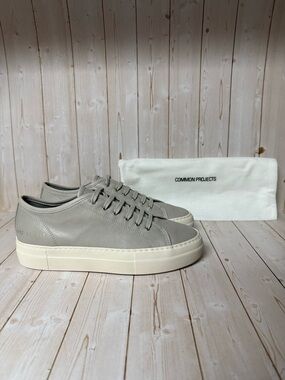 Common Projects Tournament Low Top Leather Sneaker Grey Sz 37 / 7